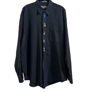 Mosa Mens Vintage Black Cotton Blend Button Up Pop Art Long Sleeve Shirt Sz L